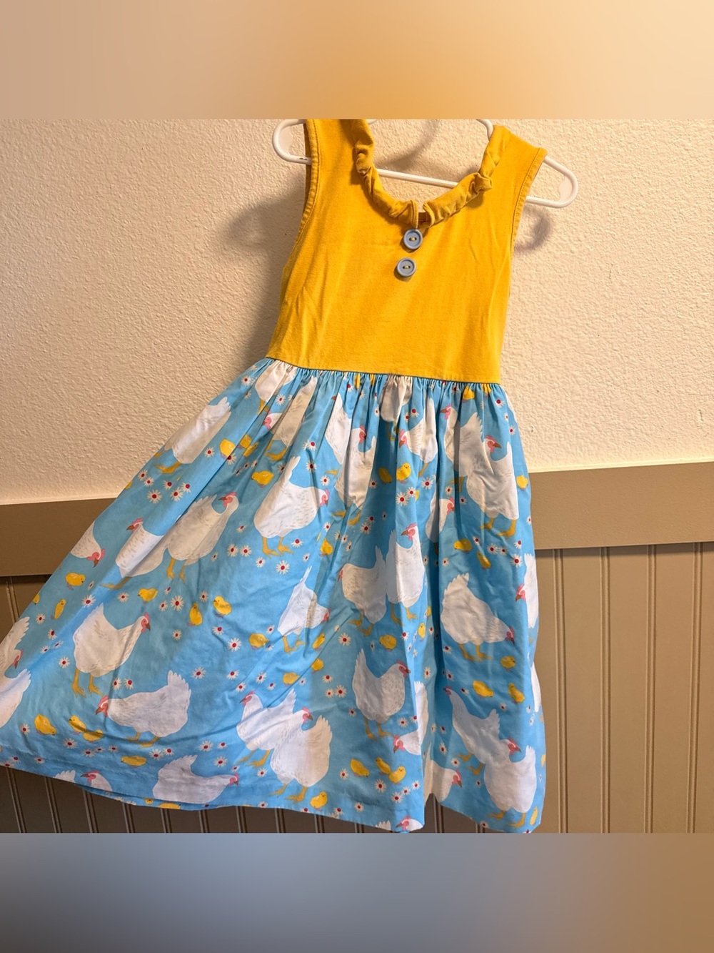 Eleanor Rose Yellow and Blue Chicken Print Sundress for Kids 8-10
